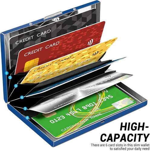 Vista 2 de Padike Tarjetero de acero inoxidable para tarjetas de crédito, tarjetero de metal para tarjetas de identificación, carteras RFID, tarjetero