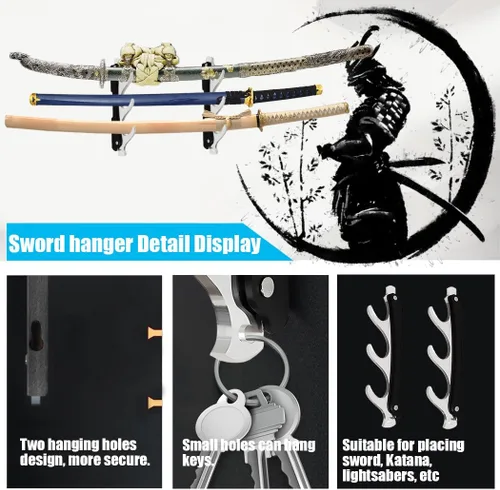 Vista 5 de Soporte de espada de 3 niveles, soporte de pared para espada, soporte de pared de espada, soporte de pared Katana, soporte de sable de luz, soporte