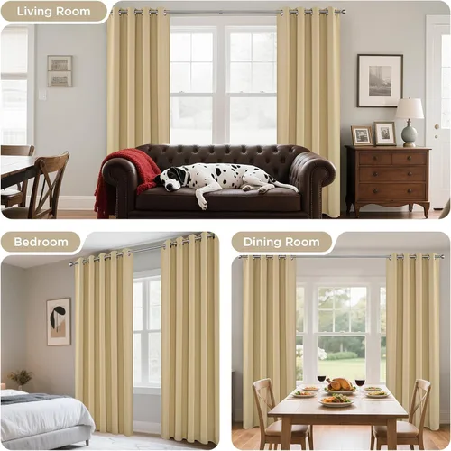 Vista 6 de Joydeco - Juego de 2 paneles de cortinas opacas de 63 pulgadas, 2 cortinas largas con aislamiento térmico burg, cortinas de oscurecimiento