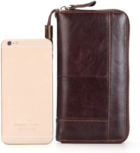 Vista 5 de Cartera larga de cuero para hombre, bolso de mano grande para negocios, tarjetero para teléfono, regalo para hombres, padre, hijo, marido, novio