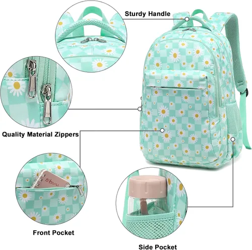 Vista 4 de Mochila escolar para niños con fiambrera para niñas, bolsa de libros, mochila escolar preescolar, jardín de infantes, mochila para niños pequeños