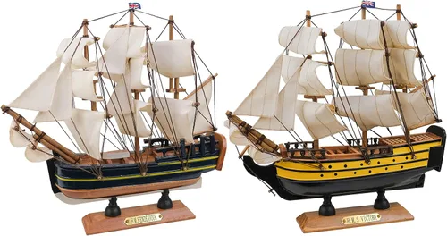 Vista 10 de Conjunto de 2 paquetes de modelos de barcos de madera de SAILINGSTORY, modelo de barco de vela para decoración Mayflower, Victory, 24.1 cm
