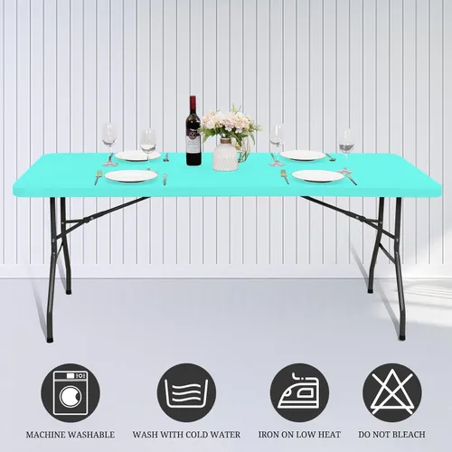 Vista 5 de 6 Pack de Manteles Ajustados para Mesas Rectangulares de 8 Pies, Cubierta de Mesa Aqua Azul Elástica para Picnic al Aire Libre, Paños de Mesa