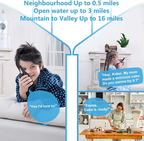 Vista 4 de Wishouse Walkie Talkies recargables para niños, paquete de 4 con 2 cargadores USB, radios bidireccionales de largo alcance para adultos y familia