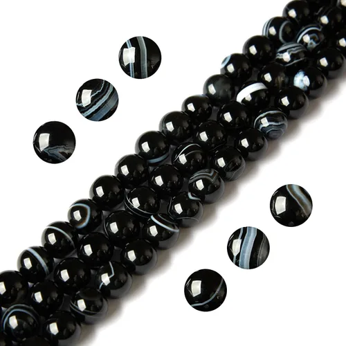 Vista 24 de 100 piezas de cuentas de ágata negra de 6 mm, cuentas naturales de piedras preciosas redondas sueltas para hacer joyas