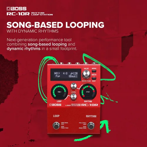 Vista 2 de BOSS RC-10R Rhythm Loop Station Bucle basado en canciones y ritmos dinámicos en un espacio pequeño 280 estilos preestablecidos 16 kits