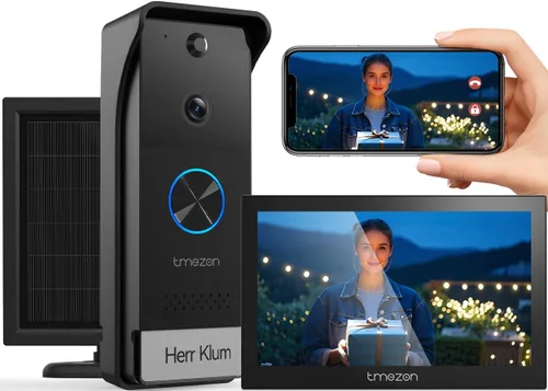 Vista 10 de Tmezon Timbre de video inalámbrico con cámara y monitor, sistema de intercomunicación WiFi, cámara 1080P con monitor, video portero con pantalla