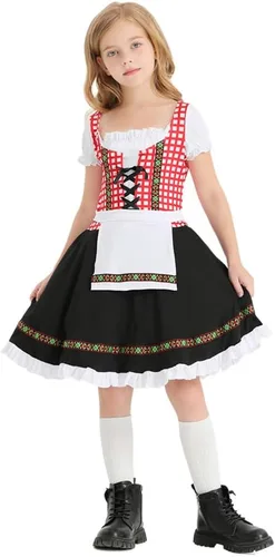Vista 2 de FYMNSI Disfraz de Oktoberfest para niñas y niñas, vestido tradicional de tirolesa bávara bávara con delantal, disfraz de festival de cerveza
