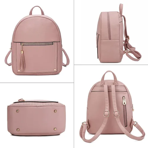 Vista 8 de Montana West Mochila mediana para mujer, mochila antirrobo con cremallera segura y borla, mochila rosada, Mochilas de viaje