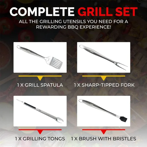 Vista 3 de Juego de herramientas para barbacoa con pinzas, espátula, tenedores, cepillo, kit de parrilla de acero inoxidable para parrilla, accesorios