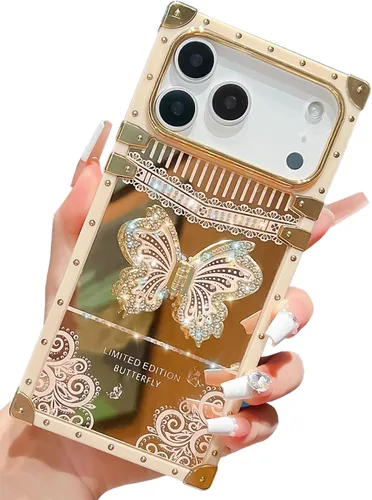 Vista 68 de Funda Rectangular de Lujo Femenina Compatible con iPhone 16 Pro Max Diseñada con Soporte de Anillo de Diamante con Función de Atril