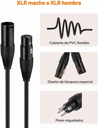 Vista 3 de CableCreation Cable XLR corto de 3 pies, cable de micrófono macho a hembra, balanceado de 3 pines compatible con micrófono Shure SM, Behringer