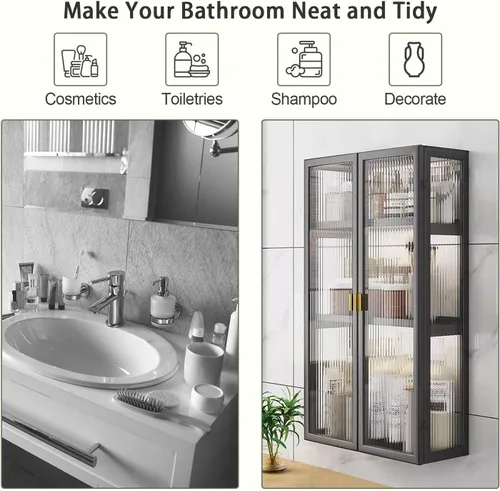 Vista 4 de Gdrasuya10 Organizador de armario colgante para montar en la pared, armario de cocina de metal con puertas acrílicas para comedor, cocina, baño