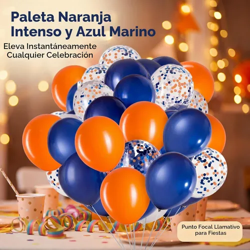 Vista 6 de Orange Navy Blue Balloons 12 Inch 50 Pack Latex Confetti Party Decorations Azul marino y naranja
