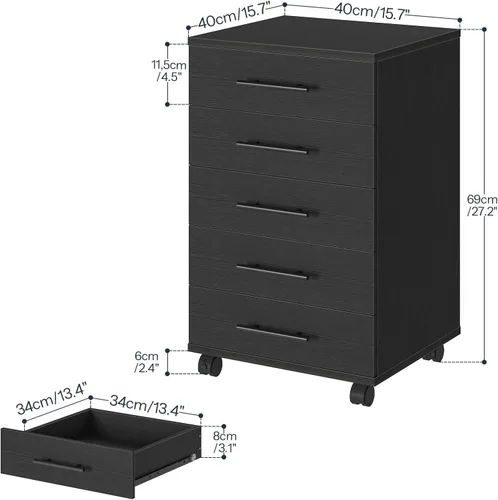 Vista 3 de HOOBRO Archivador de 5 cajones, gabinete de oficina con cajones, gabinete de almacenamiento de madera con ruedas para maquillaje, oficina en casa