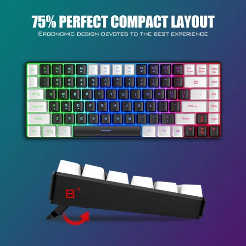 Vista 6 de RedThunder Combo de teclado y mouse inalámbricos K84, batería recargable retroiluminada arco iris, 75% de diseño TKL ultra compacto teclado