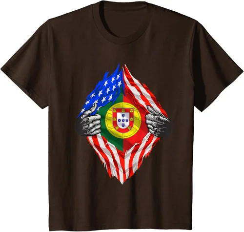 Vista 45 de Camiseta de bandera de Estados Unidos con diseño de raíces portuguesas, Negro, S