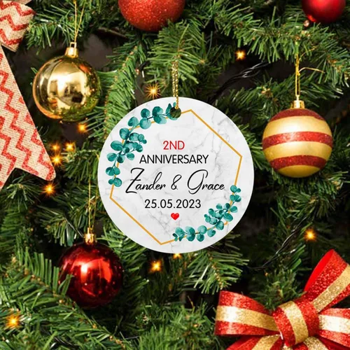 Vista 4 de Recuerdo personalizado para el segundo aniversario del señor y la fecha para pareja, adorno de aniversario de boda, decoración de árbol de Navidad