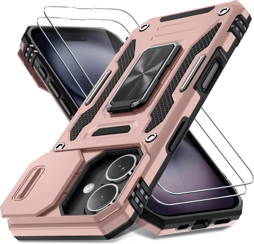 Vista 60 de DEERLAMN Funda para iPhone Air de 6.5 pulgadas con cubierta deslizante para cámara + protector de pantalla (2 paquetes), soporte de anillo giratorio