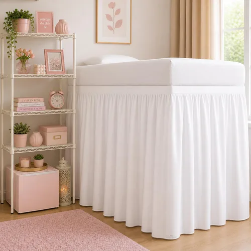 Vista 4 de Faldas de cama para dormitorio universitario Serie 1000 Twin XL Extra Largas con Volantes y Esquina Dividida Diseño Elegante Microfibra Cepillada