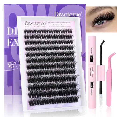 Vista 15 de Kit de Extensión de Pestañas Pawotence DIY 280 piezas, Kit de Racimos de Pestañas Individuales 20D y 30D Naturales 9-15mm, Kit de Extensiones