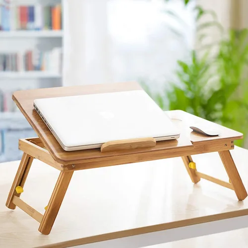 Vista 3 de Mesa de bambú para cama de hasta 17.7 pulgadas, plegable, para desayuno, tareas, estudio, lectura, comida, bandeja de alimentos