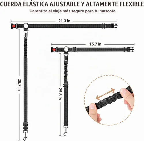 Vista 6 de SlowTon Correa de cinturón de seguridad para perro para auto, paquete de 2 arneses ajustables con amortiguador elástico, correa de 2 en 1 para a.