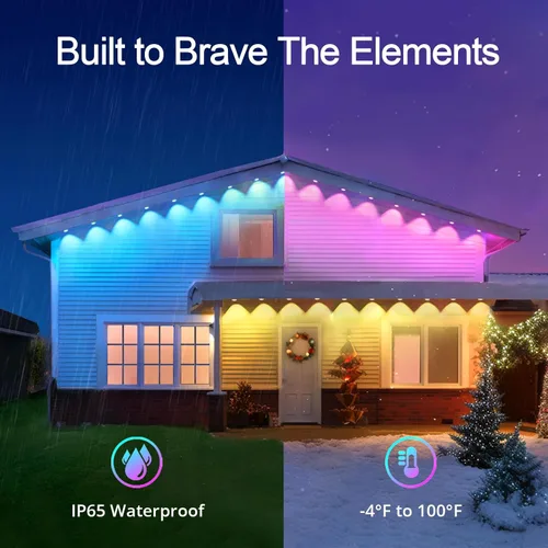 Vista 3 de wowlite Luces exteriores permanentes de 50 pies, luces inteligentes RGBIC para aleros con 36 LEDs, impermeables IP67, más de 110 modos de escena