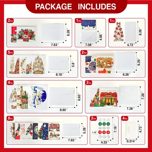 Vista 2 de WISHGIFT 25 tarjetas de Navidad emergentes en 3D, hechas a mano, tarjetas de felicitación emergentes y sobres para Navidad, vacaciones, Año Nuevo