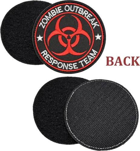 Vista 2 de U-LIAN Zombie Outbreak Response Team Biohazard Morale - Parche táctico bordado con gancho y bucle (negro+rojo)