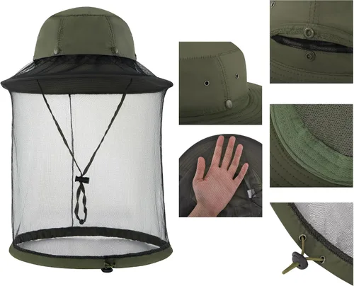 Vista 4 de Yoption Head Net Hat, Sun Hat Bucket Hat with Hidden Net Mesh for Men Women Outdoors Beekeeping Fishing Hiking Verde Armada (ArmyGreen)