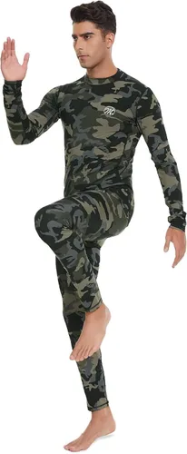 Vista 2 de Conjunto de ropa interior térmica para hombre, capa base de compresión, ropa de invierno con forro polar largo, ropa de correr y esquiar