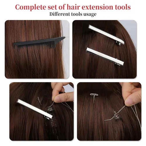 Vista 5 de Kit de herramientas de extensión de cabello, 5 colores, 1000 piezas de micro anillos de silicona Hair Styling Tools Accessory with Hair Extension