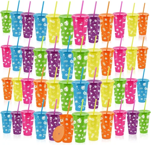 Vista 13 de Kochorie 18 tazas de fiesta de fútbol de 24 onzas con tapas y pajitas, vaso de plástico reutilizable, tazas de viaje para niños, entrenadores