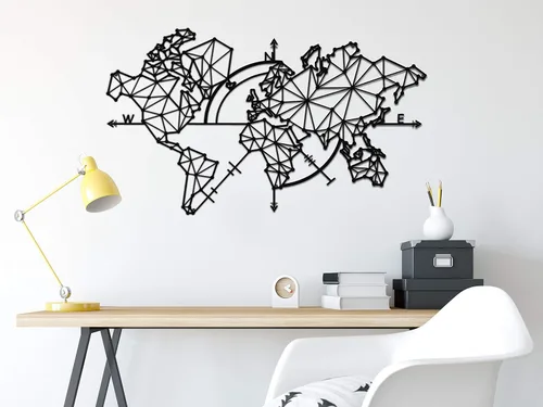 Vista 2 de Hencely Panel de pared decorativo de mapa del mundo de metal y colgante de pared del mapa del mundo Metal World Map