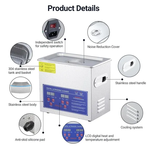 Vista 6 de 3.2L Digital Ultrasonic Cleaner with Heater 40kHz & 120W Cleaning System Timer Control for Jewelry, Glasses, Watches