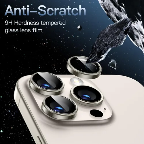 Vista 4 de JETech Protector de lente de cámara para iPhone 16 Pro/16 Pro Max, titanio natural Vidrio templado 9H, cubierta de anillo individual de metal