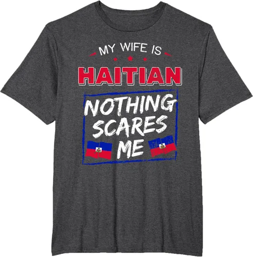 Vista 61 de My Wife Is Haitian Republic of Haiti Heritage Roots - Camiseta con bandera, Negro, S