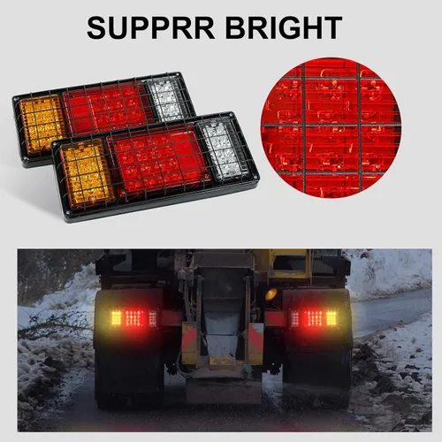 Vista 3 de BLACKHORSE-RACING Kit de 2 piezas de luces traseras LED para remolque, 40 LED, impermeables, señal de giro, freno, marcha atrás, luces LED traseras
