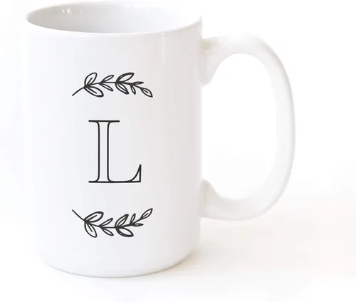 Vista 9 de The Cotton & Canvas Co. Manhattan Wreath - Taza de café personalizada con monograma inicial con letra A, taza de café de cerámica de porcelana. Para