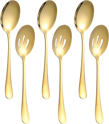 Vista 8 de Juego de 6 cucharas de servir de 8.7 pulgadas, incluye 3 cucharas de servir y 3 cucharas ranuradas, cucharas de acero inoxidable para banquetes