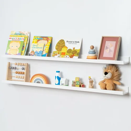 Vista 61 de FLYJOE Estante de repisa de fotos para pared, 24 pulgadas de madera de fresno maciza, estantes para libros de guardería, estantes flotantes