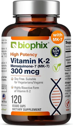 Vista 10 de biophix Vitamina K2 MK-7 300mcg, 60 cápsulas veganas - Suplemento de alta potencia para la fuerza ósea y la salud inmunológica