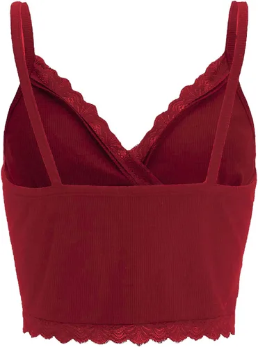 Vista 2 de MakeMeChic Camiseta corta sin mangas con cuello en V y ribete de encaje Y2K para mujer