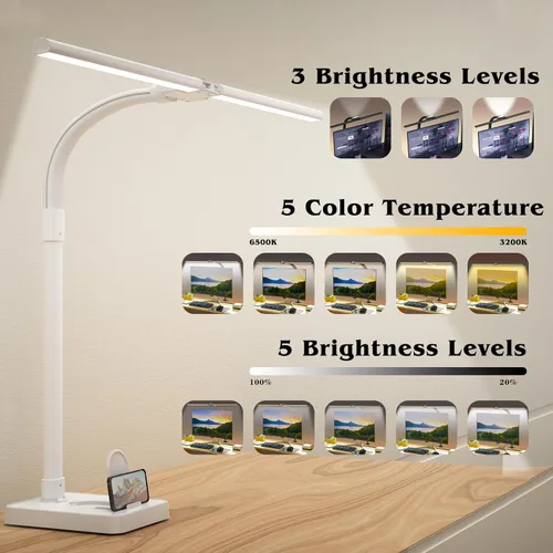 Vista 2 de AKRRYR Lámpara de escritorio LED para el hogar y la oficina, lámpara de 24 W brillante y para el cuidado de los ojos con base, luz de trabajo
