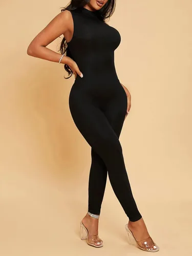 Vista 4 de MakeMeChic Enterizo sin mangas con cuello alto falso para mujer