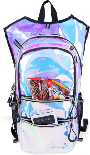 Vista 9 de Mochila de hidratación con luces frías, bolsa de agua de 2 L, bolsa ligera para correr, senderismo, bicicleta, escalada, festival de música esencial