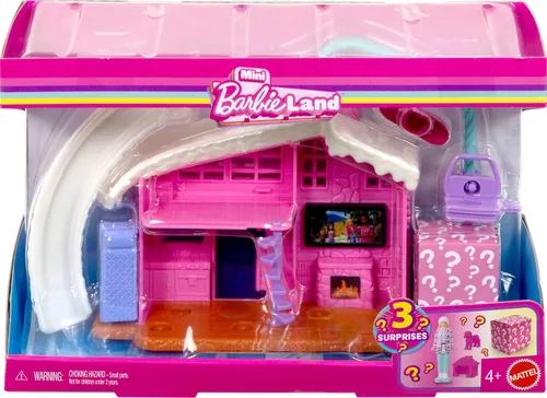 Vista 5 de Sets de casas de muñecas Barbie Mini Land, mini casa de los sueños con muñeca sorpresa de 3.8 cm, muebles y accesorios, además con ascensor