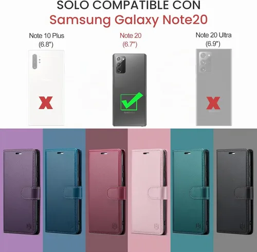 Vista 2 de FLIPALM Funda tipo cartera para Samsung Galaxy Note 20 5G, con bloqueo RFID, tarjetero de crédito, de piel sintética, función atril, funda Negro