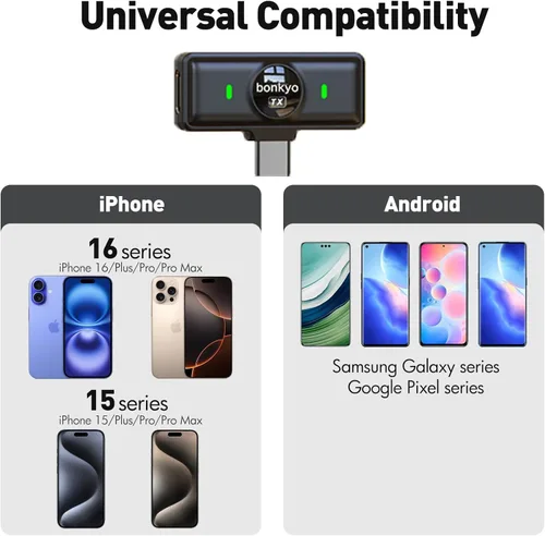 Vista 4 de Micrófono Lavalier inalámbrico magnético para Android, iPhone (2 TX+1 RX+estuche de carga), cancelación inteligente de ruido de 2.4 GHz, rango de 82